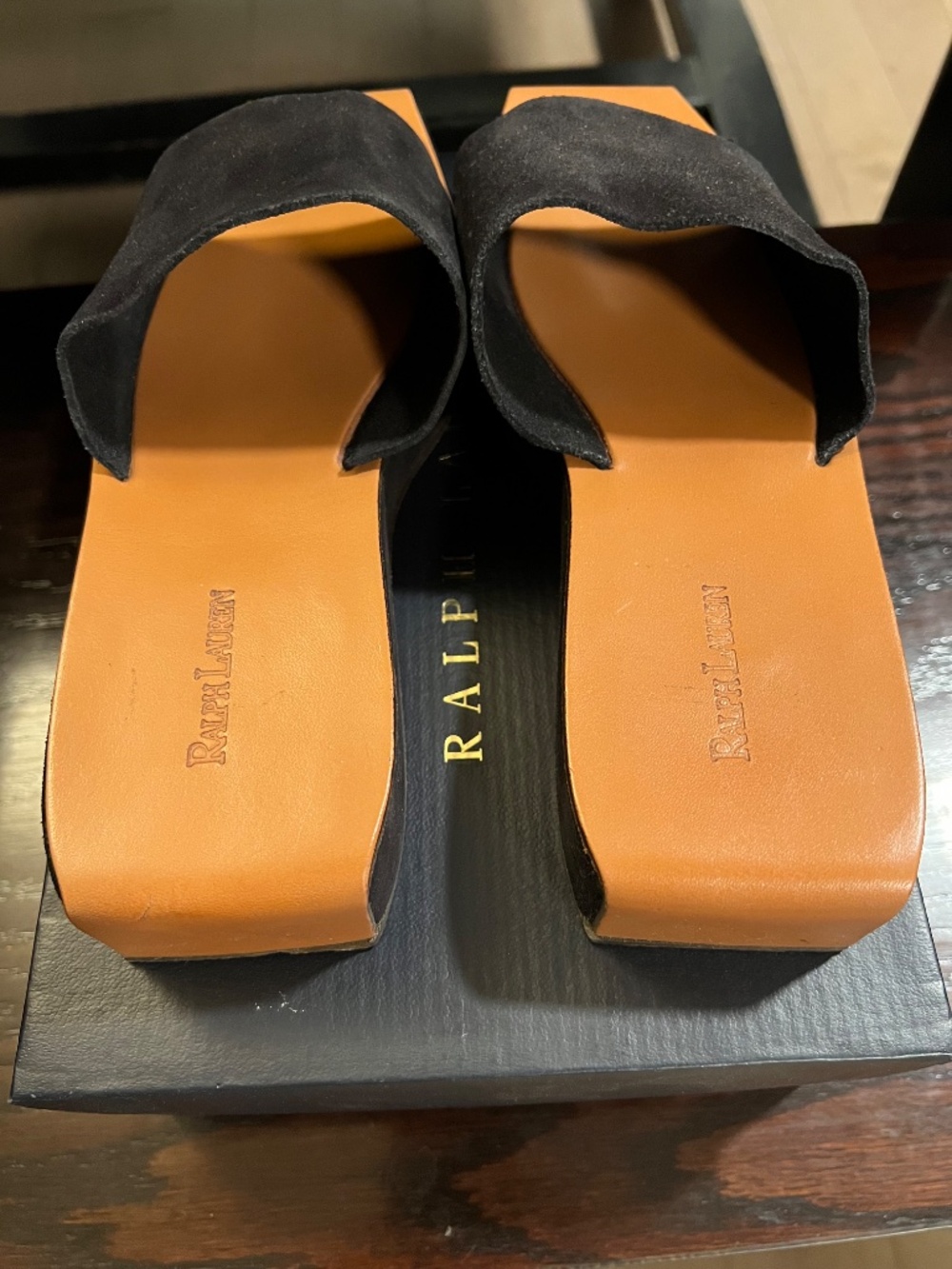 Ralph Lauren Suede and Leather Black Platform Sandals - Picture 4 of 9
